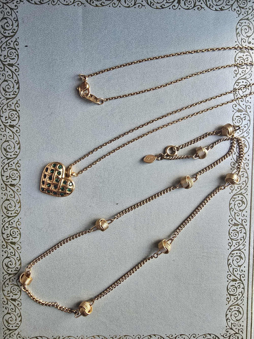 AVON Necklace Set/ Green Heart And Knot Necklace